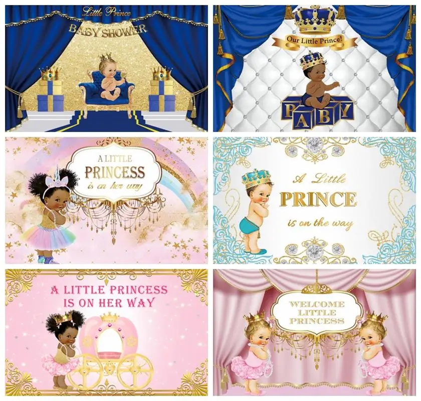 

Laeacco Royal Baby Shower Photography Backdrop Gold Crown Rainbow Little Princess Prince Birthday Portrait Customized Background