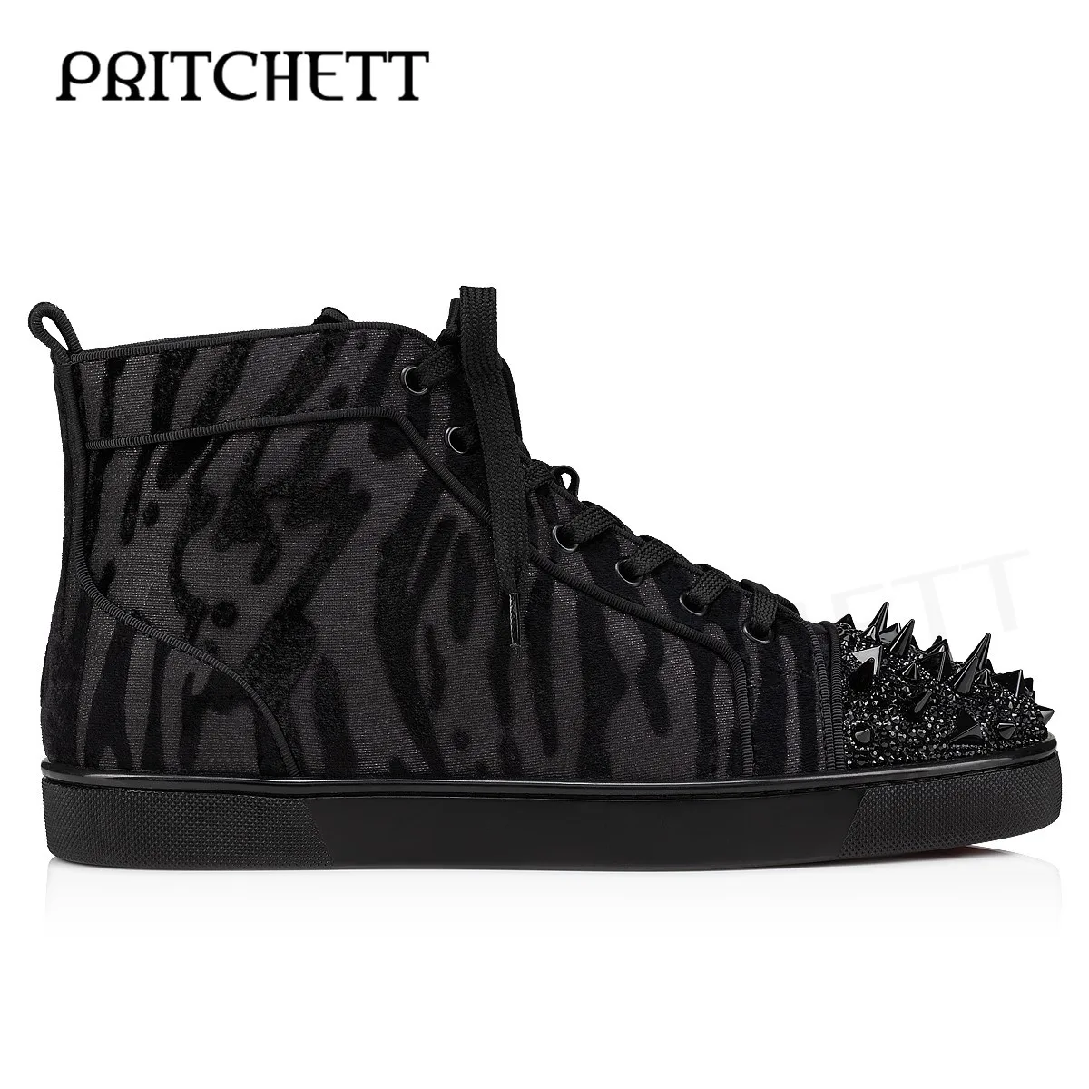 Black Rhinestone Lace-Up Casual Shoes Irregular Pattern Suede Splicing Sneakers Fashion and Comfortable Large Size Men's Shoes