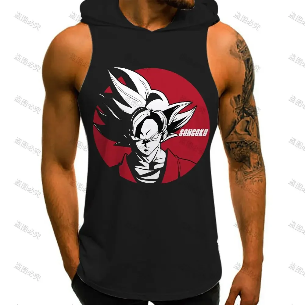 Trend Dragon Ball Z Men's Clothes Vest With Hood Gym Tank Top Men High Street Bodybuilding Man Harajuku Style New Summer Fashion