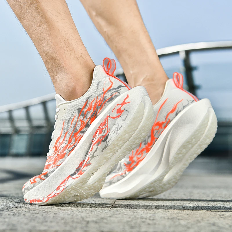 Men Sports Running Shoes Casual Marathon Carbon Plate Breathable Lightweight Women's Fluorescence Athletic Nonskid Sneakers