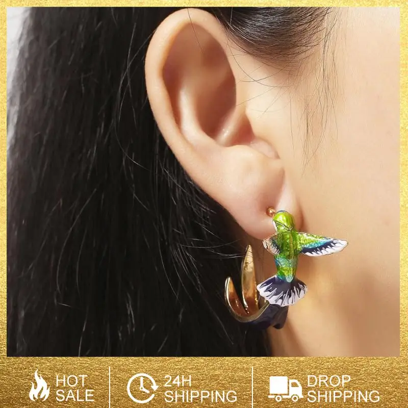 Cute Hummingbird Shaped Earrings Oil Dripping Earrings Popular Ear Accessories New Type Trendy Earrings For Women