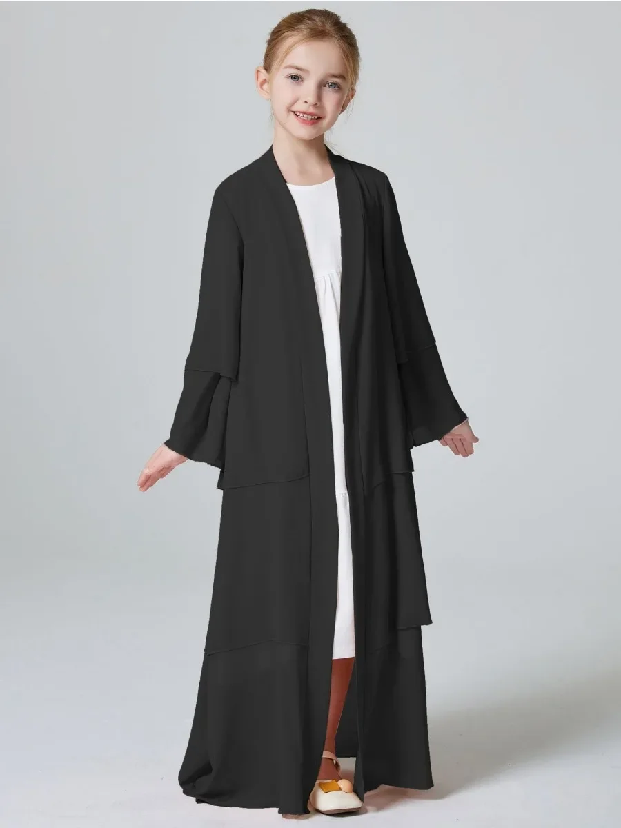 Eid Muslim Girls Abaya for Kid Dress Chiffon Abayas Arab Dubai Cardigan Jalabiya Party Dresses Kaftan Vestido Long Robe Jalabiya