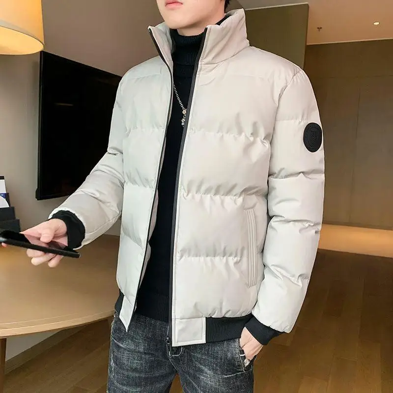 

Men's Winter Cotton Jaet Trendy Collar Thi Casual Bread Sle Pure Color Long Length Slim Fit Cotton Coat for Men