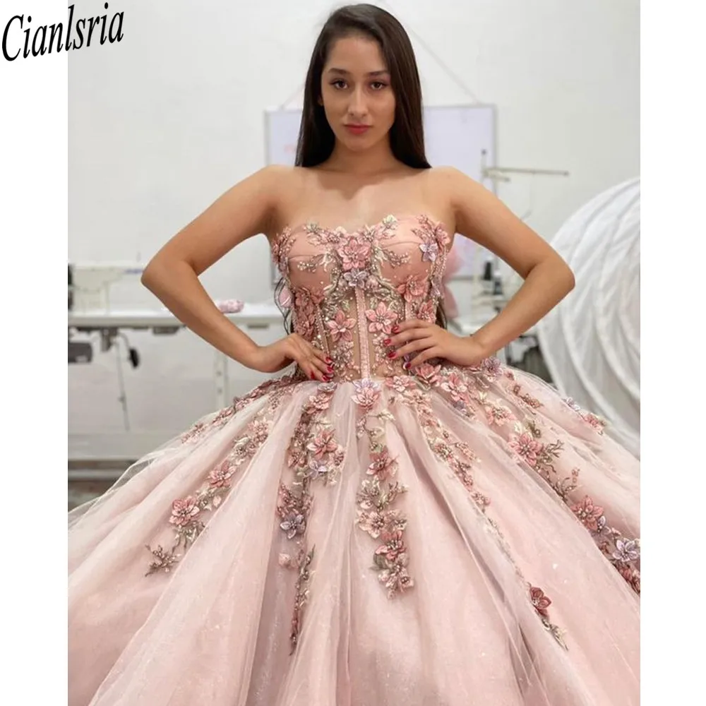 

2022 милое платье для Quinceanera с бальным 3D цветком, милые платья принцессы на 16 лет, платья на 15 лет, платья на 15 лет