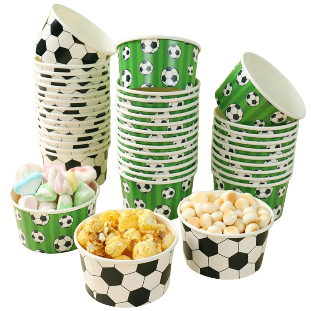 10-50 pièces Bols en papier jetables sur le thème du football, bols à dessert et à crème glacée, fournitures pour fêtes sportives, anniversaires et baby showers