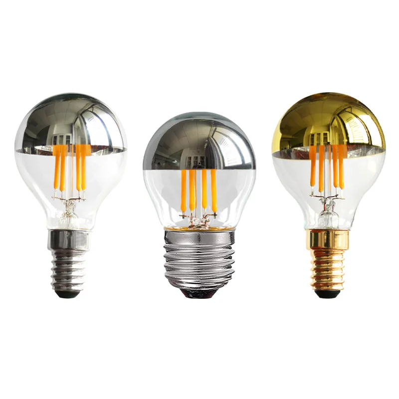 G45 globo E14 lámpara Led espejo plateado 4W bombilla de filamento LED Retro E12 110V E27 blanco cálido 2700K iluminación decorativa regulable