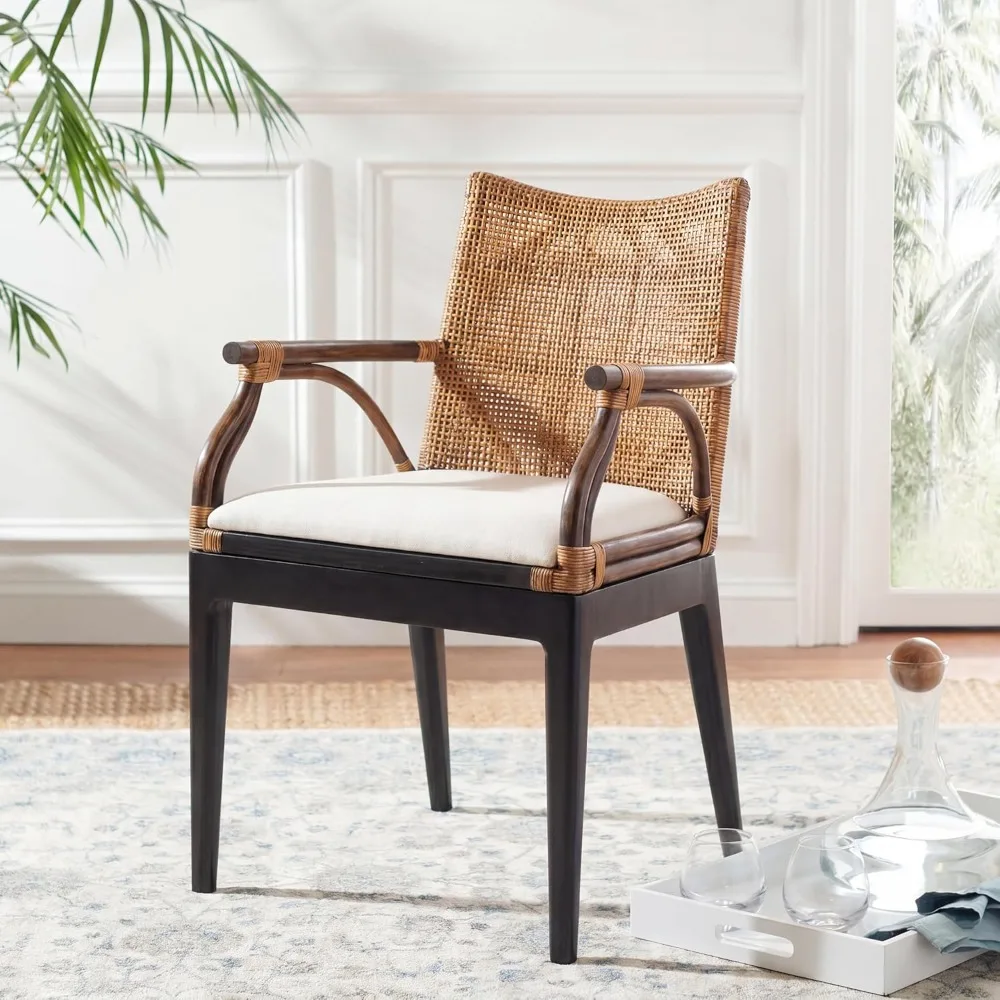 Rattan Arm Chair with Solid Wood - Open-Arm Design Perfect for Living and Dining Rooms, 19.8