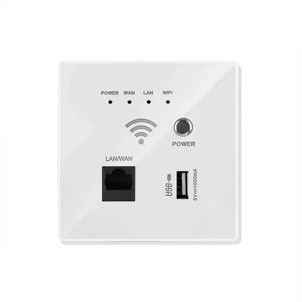 220V Power AP Relais Smart Wireless 300Mbps WIFI Repeater Extender Wand Embedded 2,4Ghz Router Panel USB Buchse rj45