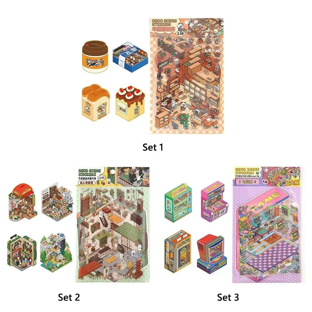 Cartoon 3D Landscape House Stickers Today's Business Is Open Stress Relief Landscaping Making Sticker Scrapbook Game