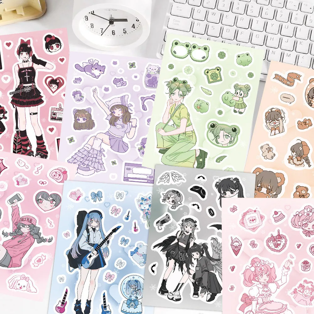 8-Piece Cartoon Versatile Sweet & Edgy Girly Scrapbooking Journal Material Stickers - DIY Decor LanLanStickersWorld Store