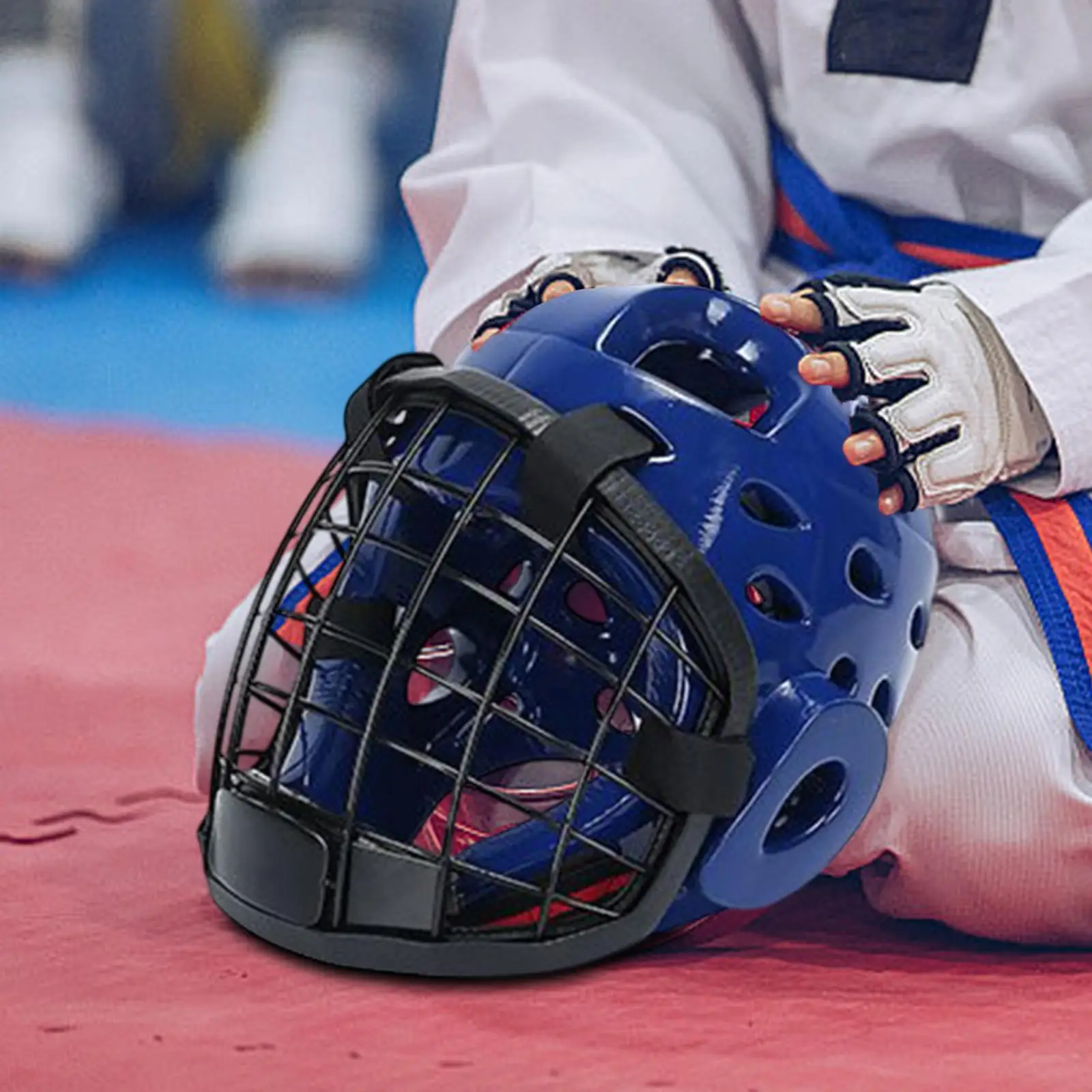 

Helmet Karate Face Mask with Chin Strap Comfortable Helmet Facemask for Taekwondo Grappling Muay Thai Sparring Kickboxing