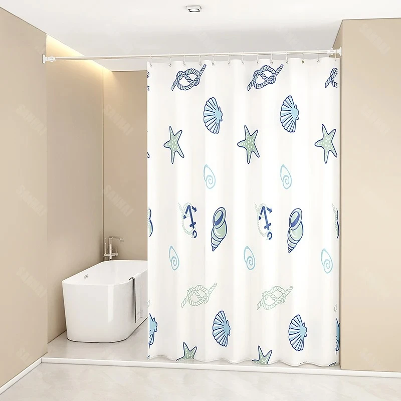 ‌Heavy Duty PEVA Shower Curtain Set-Waterproof Mildew Proof Bathroom Rod with No Drill Hooks Anti-Fog Partition for Tub & Toilet