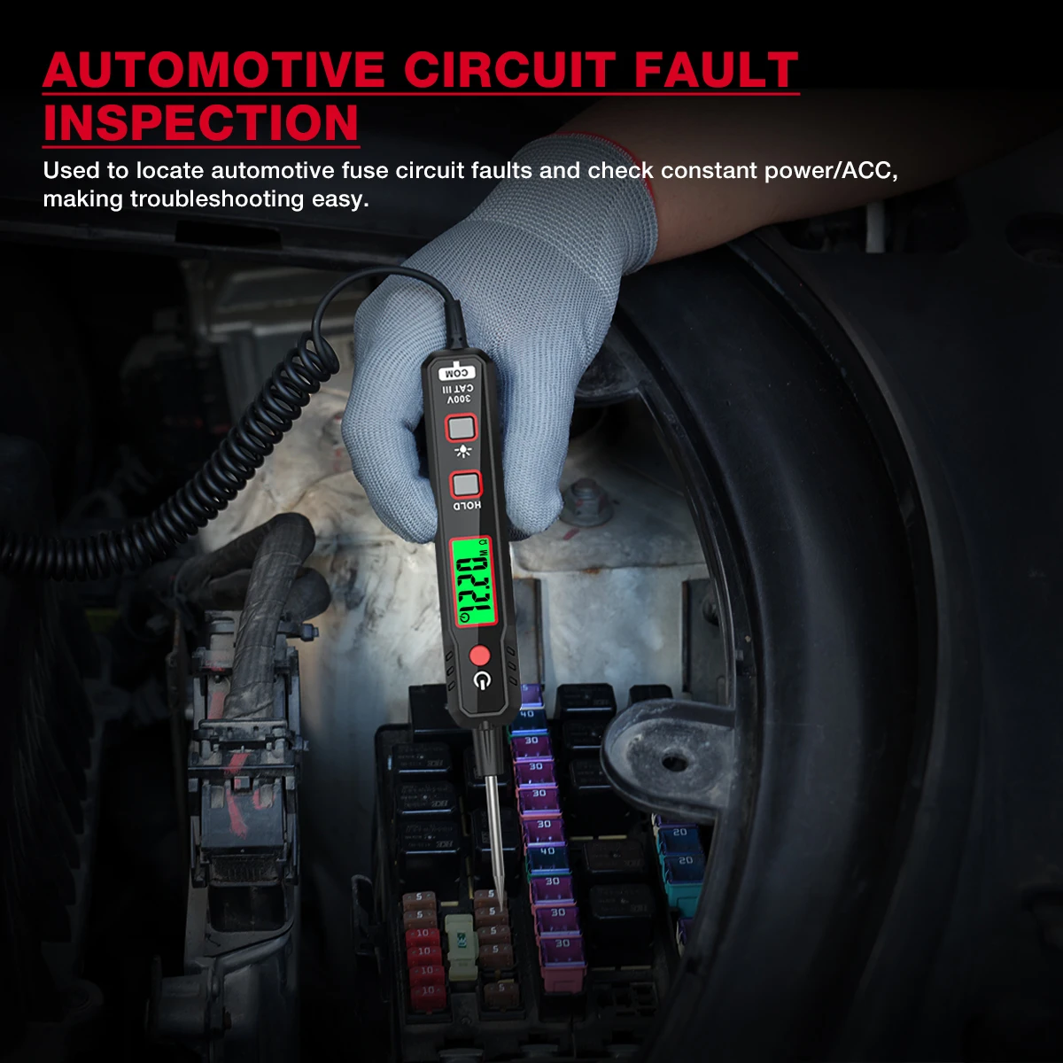 HABOTEST HT86A Electrical Line Tester Auto Car Voltage Detector Pen DC 300V Backlight Flashlight NCV Resistance