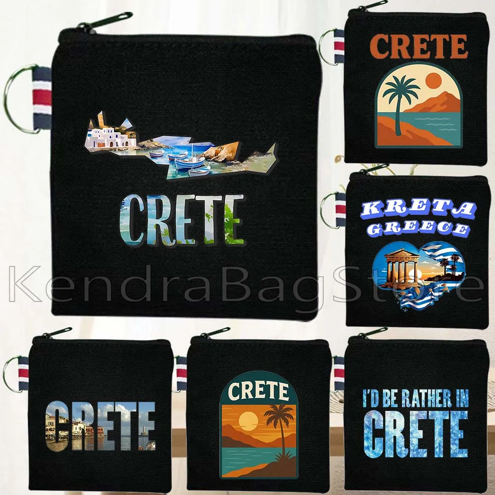 Aesthetic Naxos Crete Greece Santorini Beach Sunset Gifts Black Coin Purse Bag Small Square Key Storage Card Bag Wallet Pouch