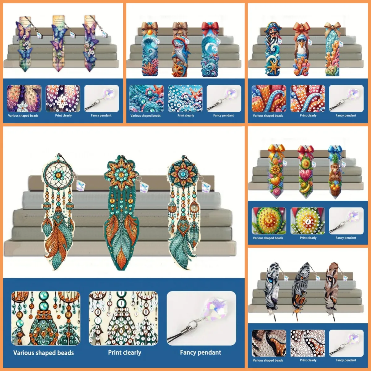 3 DIY Diamantmalerei Tier- und Blumenmuster mit Kristalldiamanten aus Acrylmaterial Lesezeichen für Büro und Studium