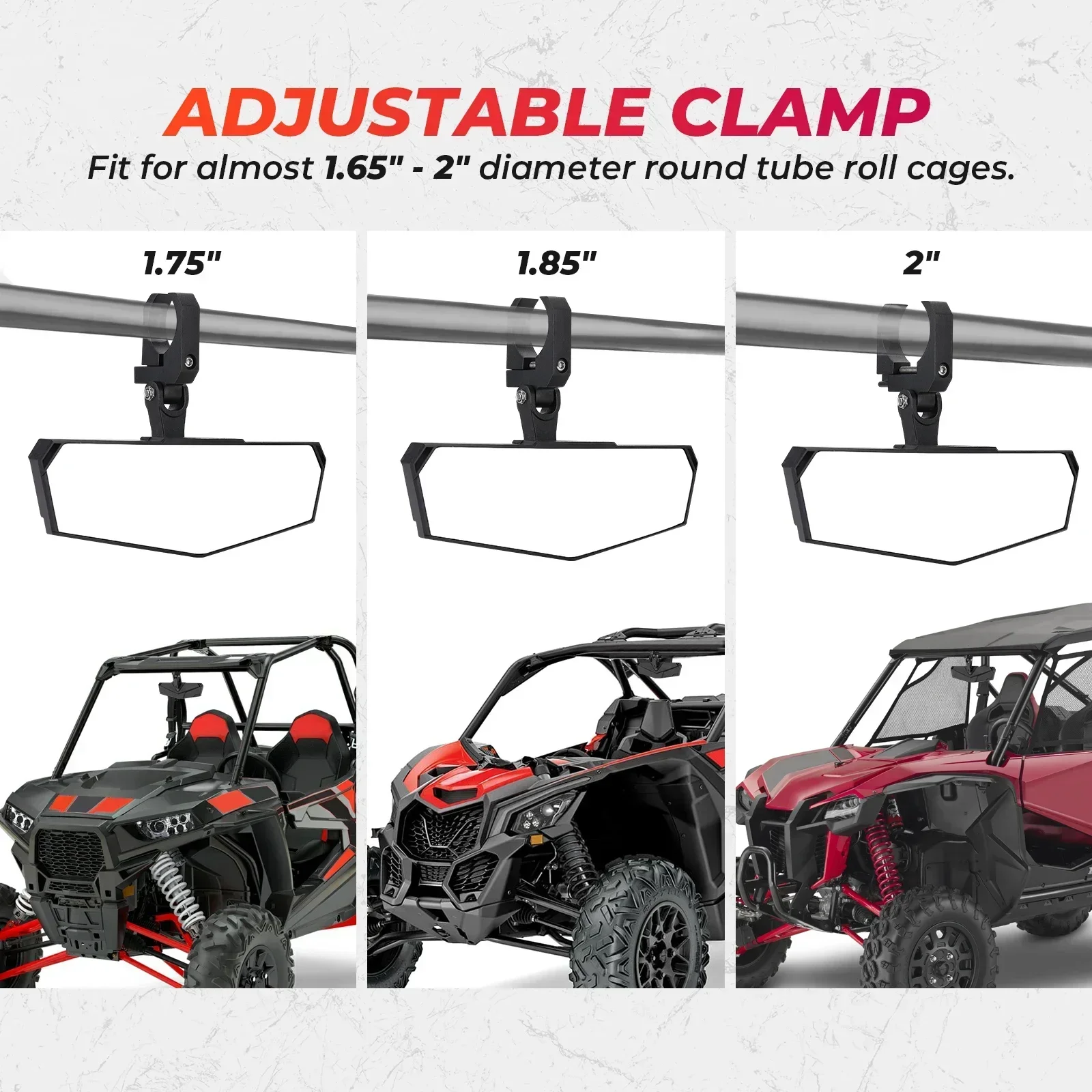 KEMIMOTO UTV Rear View Mirror SXS UTV Mirror Clear View with 1.5 1.65-2 inch 360° Adjustable Low Profile Aluminum Clamp