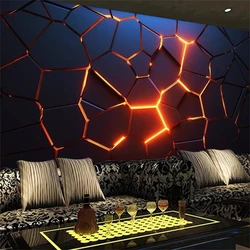 Custom 3D Metal Geometric Hexagon Wallpaper Front Desk Science Technology Company Embossed KTV Mural Wall Paper