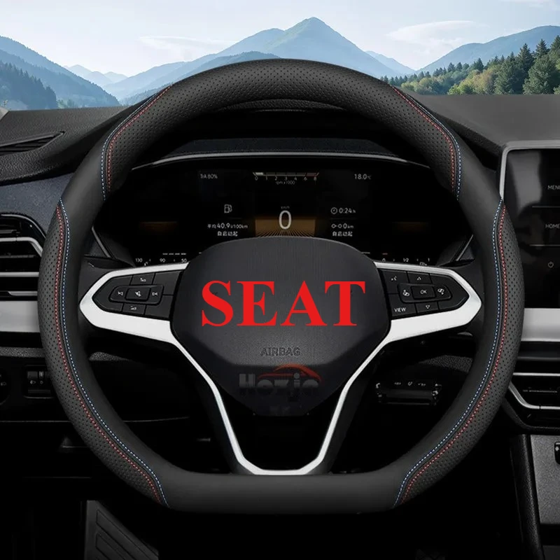 Leather Car Steering Wheel Cover for Seat Ibiza Ateca Arona Leon 2023 2024 2025 Auto Steering Wheel Cover Seat Ibiza Accessories
