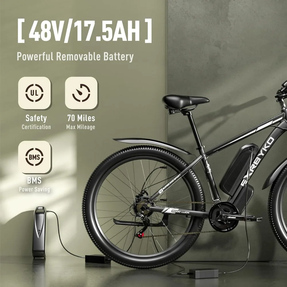 29” Electric Bike for Adults 48V 17.5AH 840WH Battery,750W Peak 1000W 34MPH Electric Mountain Bike,70 Miles Ebike,IP7 Waterproof