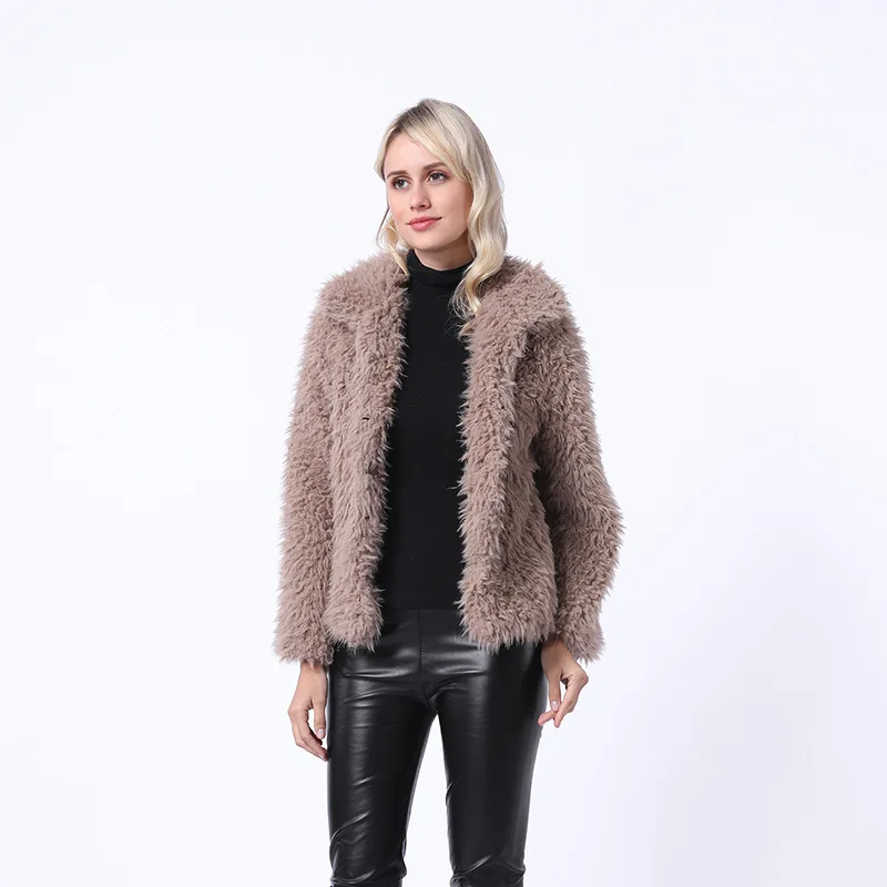 

Faux Fur Jacket for Women Autumn/winter with Double Row Buckle Long Sleeved Faux Sheepskin Fleece Short Coat