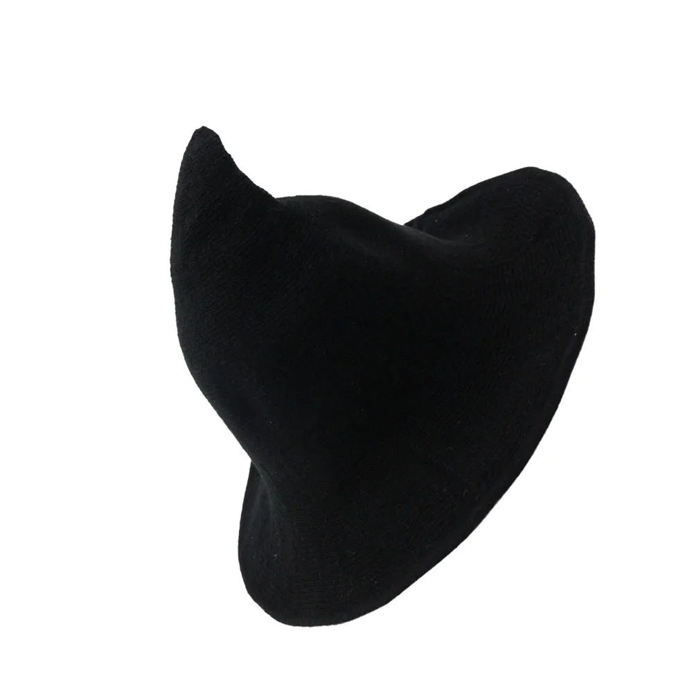 

Зимняя черная шерстяная вязаная шапка-бини ведьмы, модный женский теплый аксессуар для костюмированной вечеринки, шапка ведьмы, женская вязаная шапка