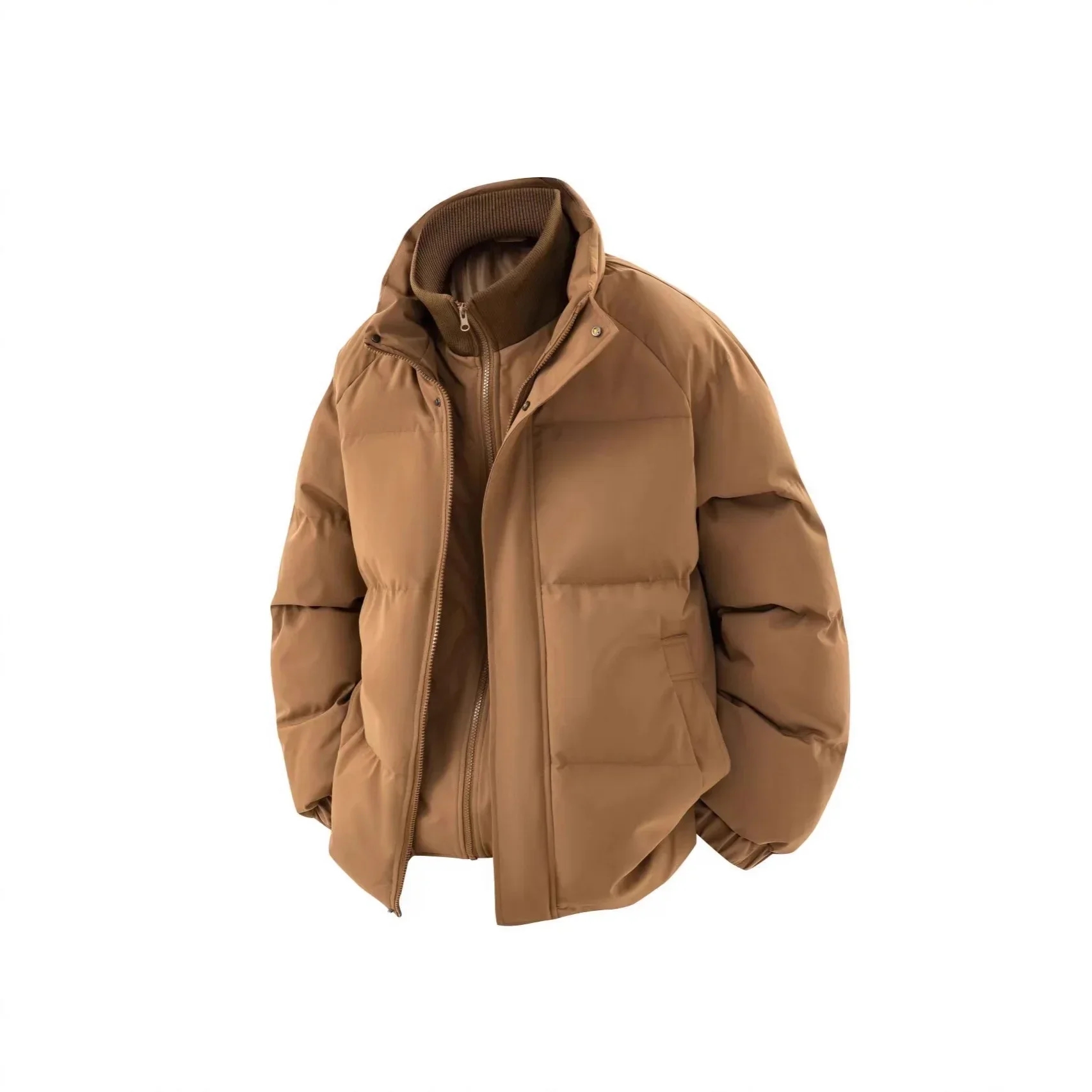 LIBIELIY Loose Casual Stand Collar Cotton Jacket Warm Stylish Fake Two-Piece For Couples Men Women Winter Outerwear Fashionable