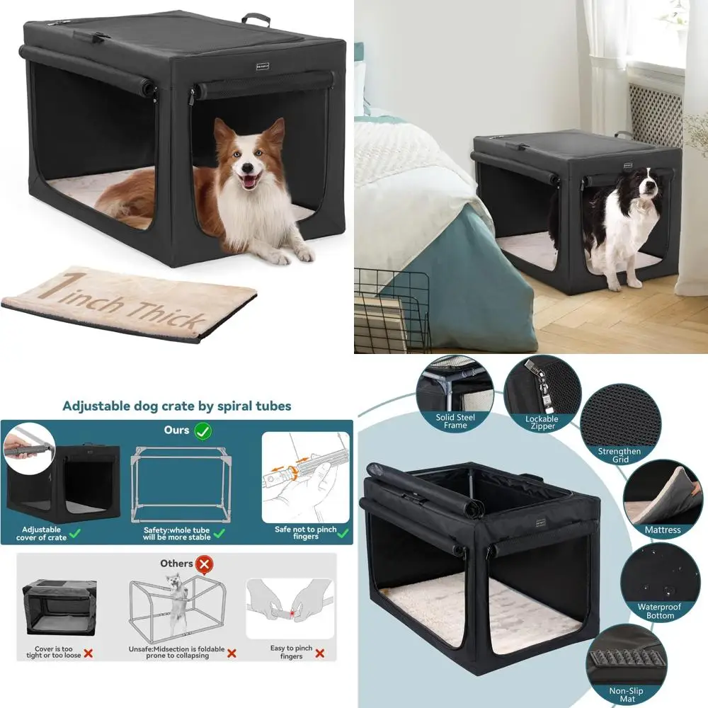 

Medium Dog Crate, 36 Inch Foldable with Plush Mat and Adjustable Cloth Tightness