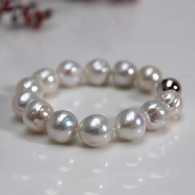 Natural Freshwater Bracelet Large Pearl 10Mm Pink Purple Color Baroque Irregular Bead Fashion