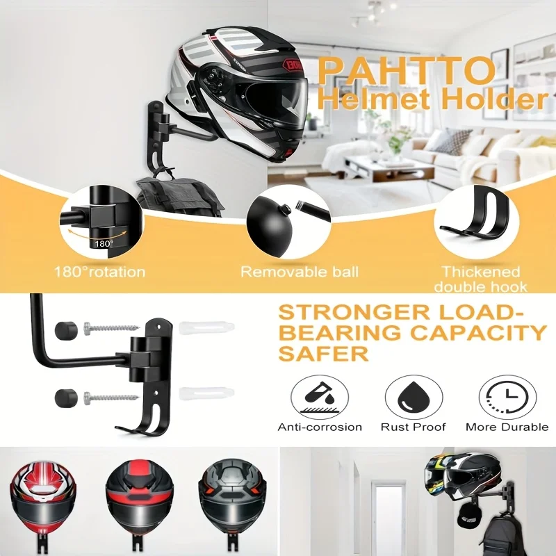 2-in-1 Helmet storage rack With hook Can be rotated 180° save space helmet holder home Motorcycle display stand image 5
