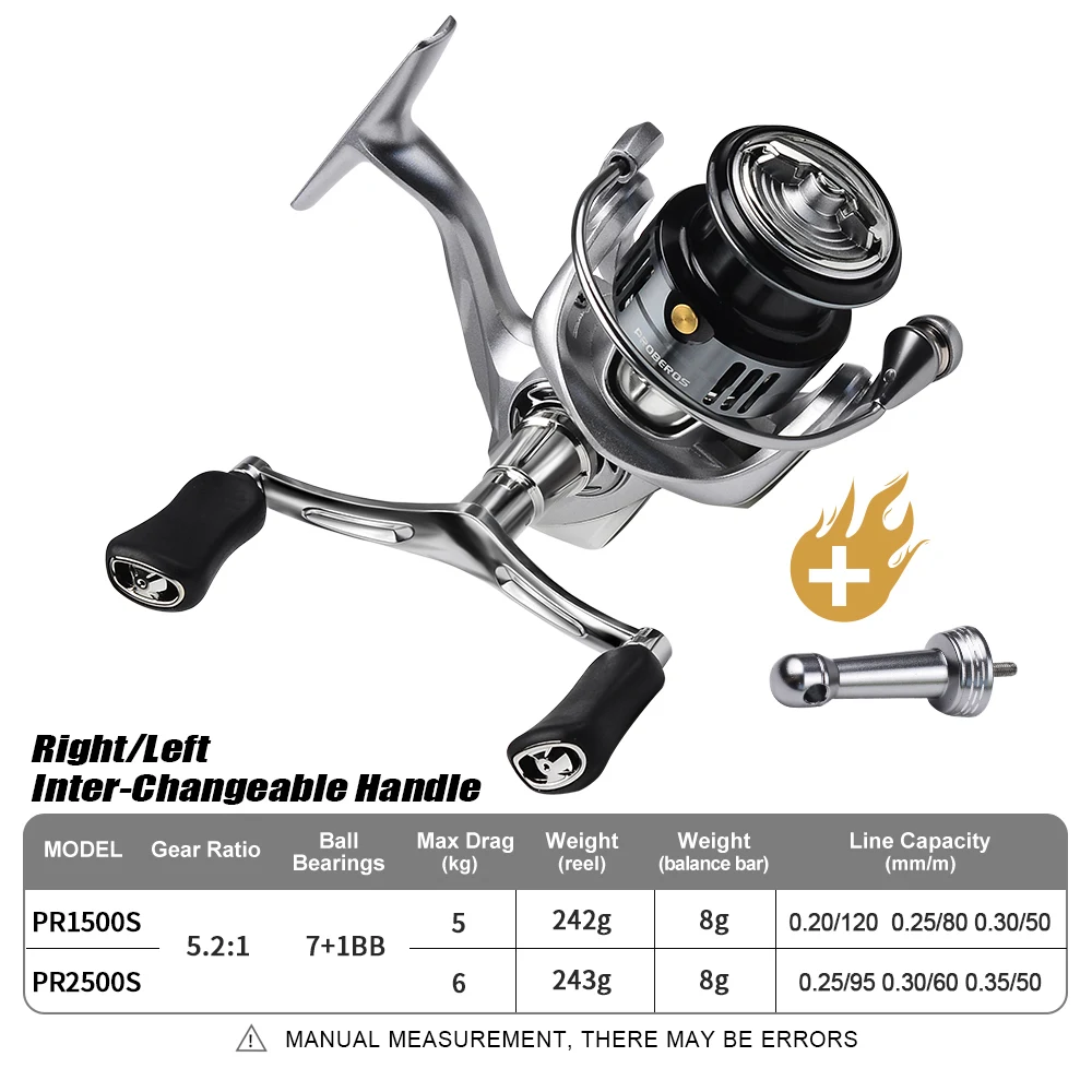 PROBEROS Spinning Fishing Reel, 7+1 Ball Bearings, Spinning Reel with Double Handle, Smooth Casting Fishing Wheel