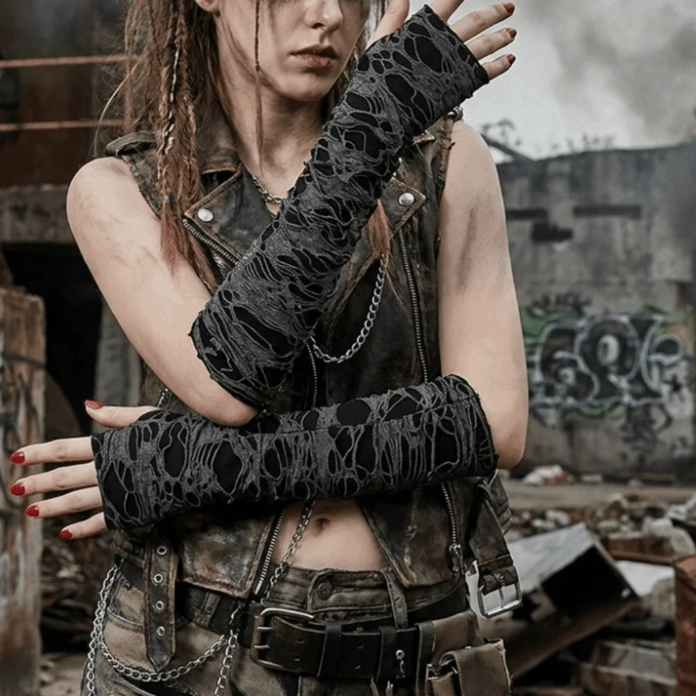 Sarung Tangan Punk Panjang Gay - Fingerless Glove Knit ulasan dan harga