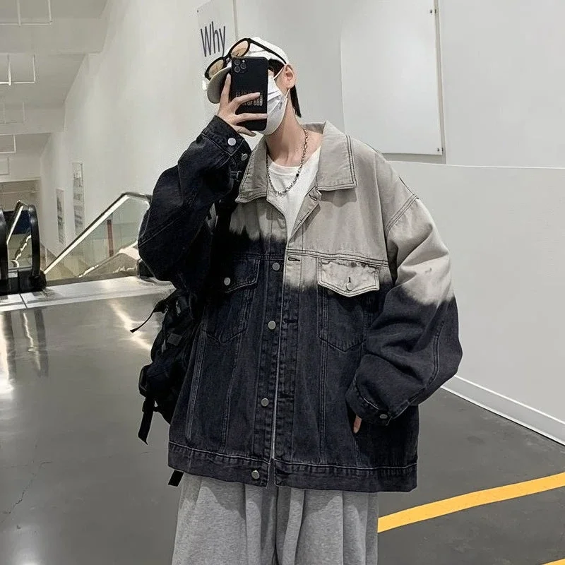 

Свободные джинсовые куртки градиентного цвета, мужские куртки-джокеры, корейские фирменные пастушки, винтажные потертые винтажные эстетические ковбойские пальто по самой низкой цене для мужчин