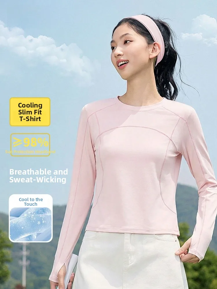 

Женская розовая спортивная футболка для йоги и фитнеса, дышащая, быстросохнущая, для бега, для занятий на открытом воздухе, с длинным рукавом, круглым вырезом, облегающая, ветрозащитная.