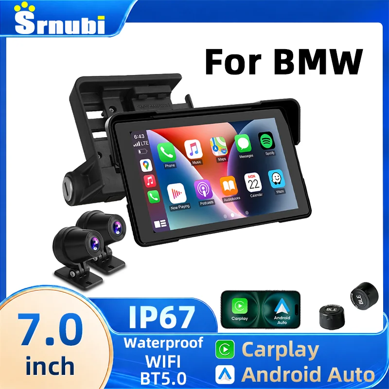 Srnubi – 7-calowy nawigator GPS do motocykla z funkcją Bluetooth, urządzenie multimedialne, system monitorowania ciśnienia w oponach (TPMS) z odtwarzaniem muzyki, przeznaczony do modeli BMW R1200GS,