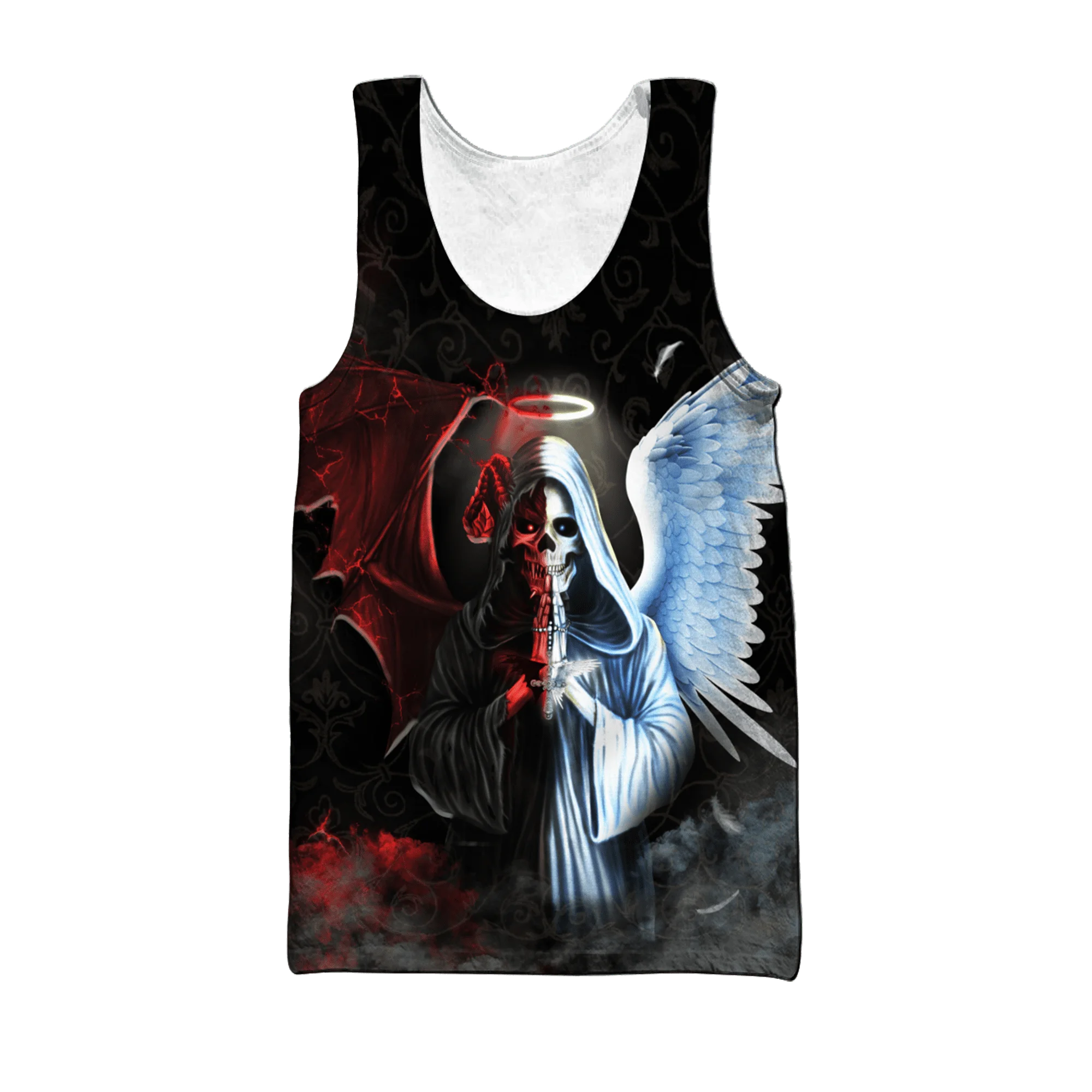 Reaper Scythe Skull Girl And Rose 3D Printed Men vest Summer Harajuku Sleeveless t shirt Unisex Casual Cool Tank Tops BX-77