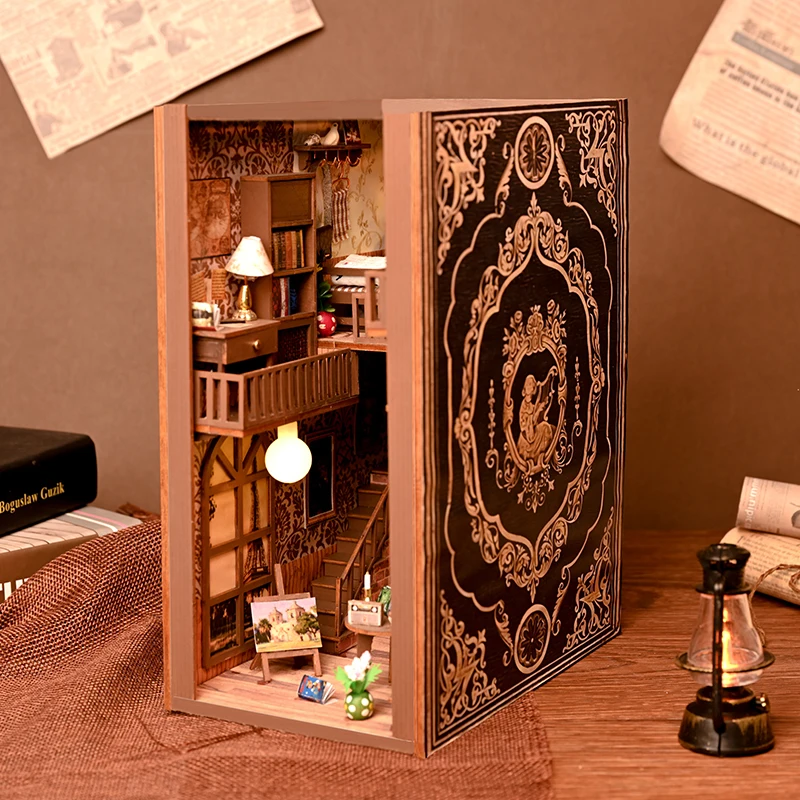 Kits Nook Gifts Miniature Retro Magic Building Castle Handmade Home Bookend Wooden Shelf Secret Insert Book Bookshelf Decor