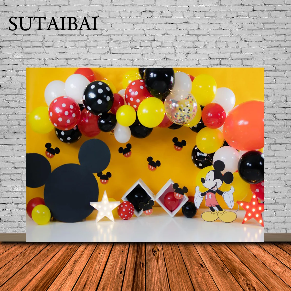 Red Yellow Mickey Mouse Backdrop Banner for Kids Child Birthday Party Decoration Supplies Customize Baby Shower Background