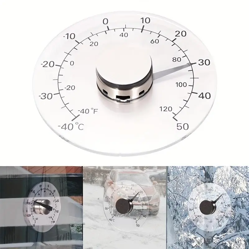 1pc Indoor Outdoor Window Thermometer No Battery Transparent Dial Accurate Weather Readings for Home Office Patio