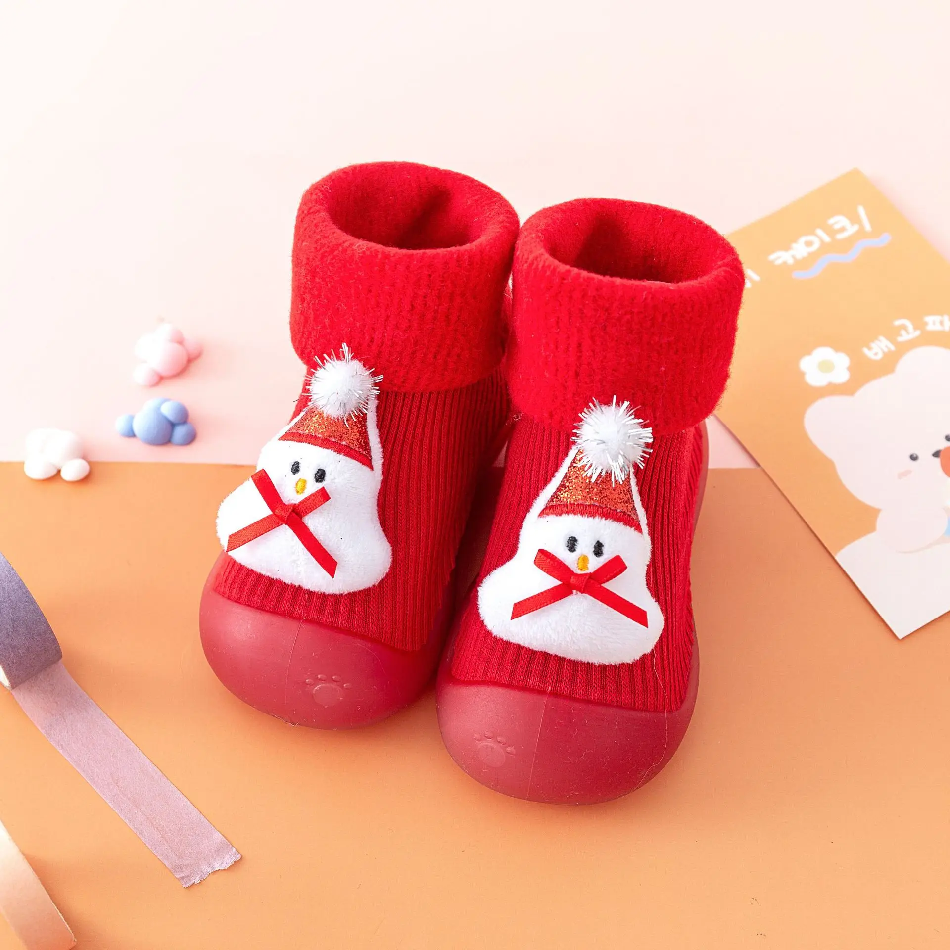New style velvet thickened soft sole autumn and winter high-top non-slip toddler shoes for nursery room