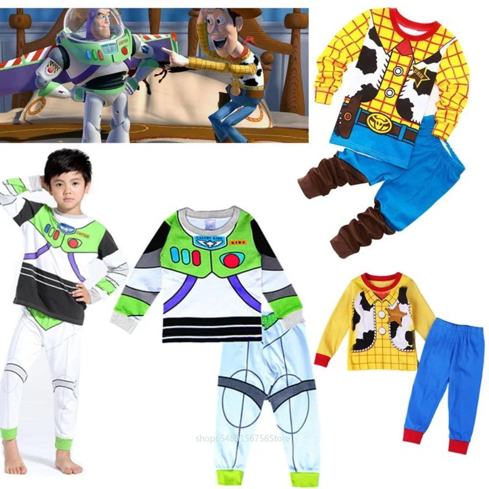 Conjunto de pijamas de algodão infantil, Toy Story, Buzz Lightyear, Woody, Pijamas, Bebê, Meninos, Meninas, Crianças, Primavera, Outono