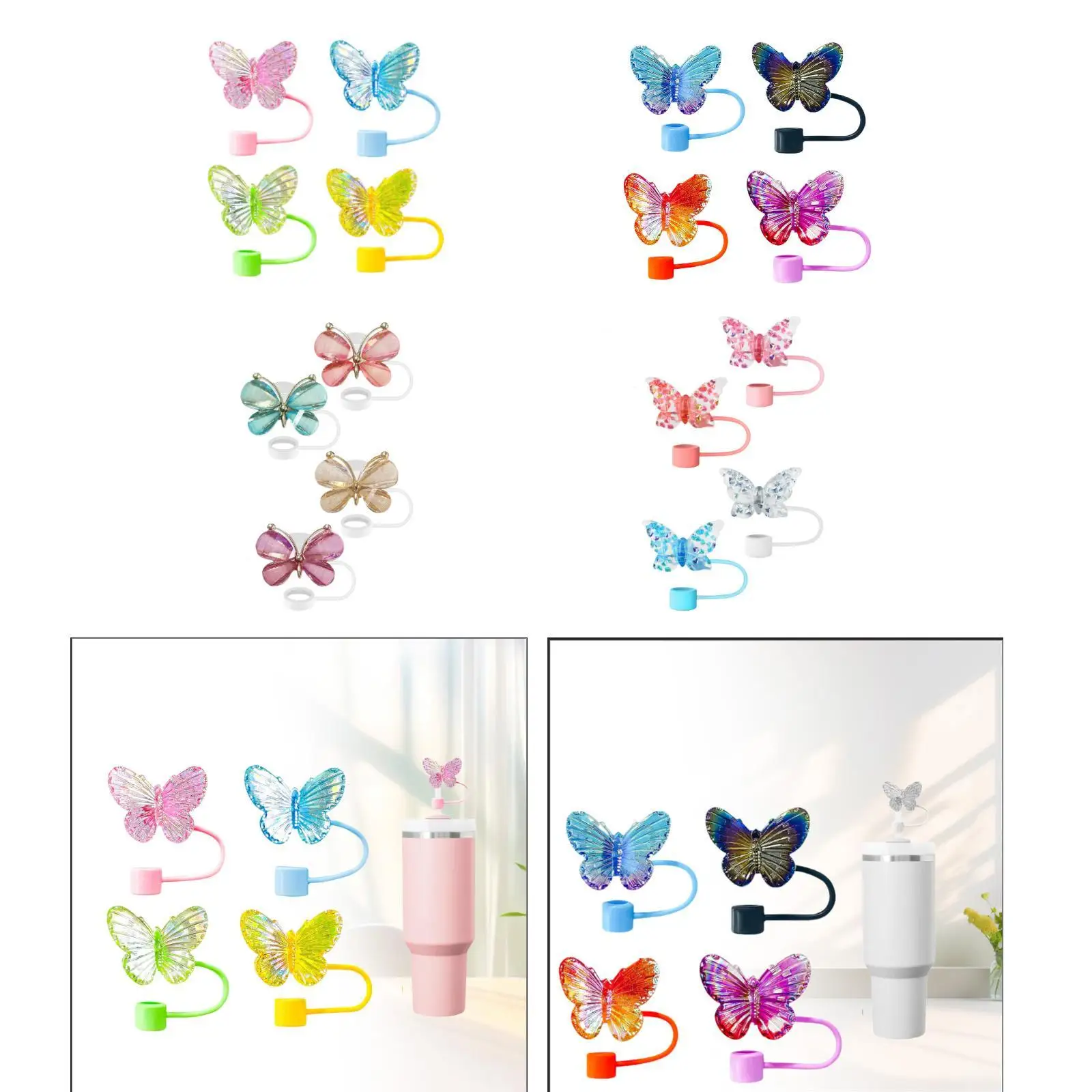 Decorative Straw Cover Caps Acrylic Silicone Dust Plug Toppers for Cup Accessories Glasses with Straw