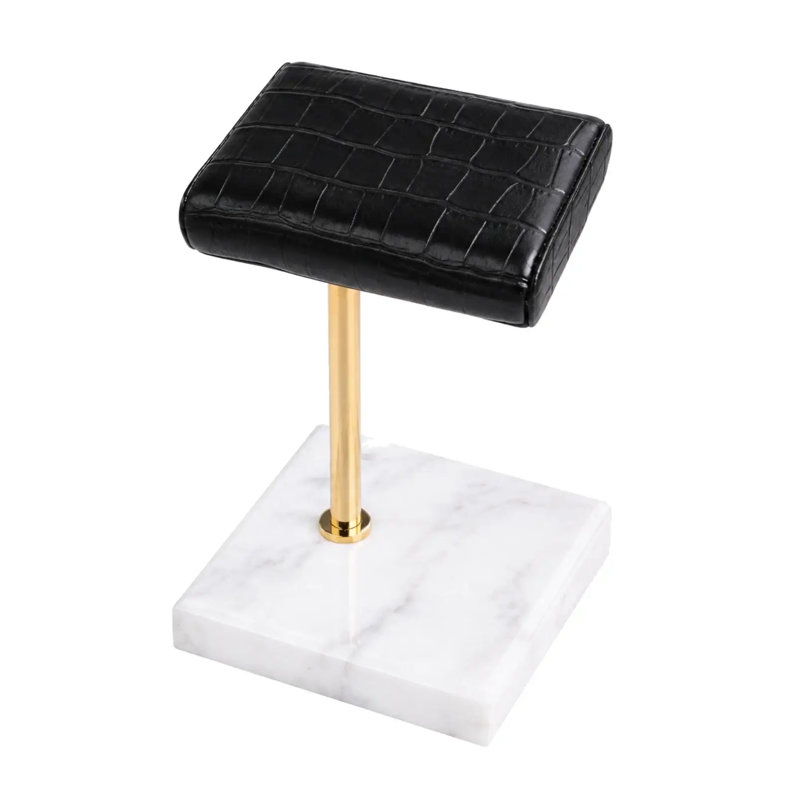 Marble Watch Display Stand for Wrist Watch Showcase with Metal Support and Faux Leather Padded Cushion