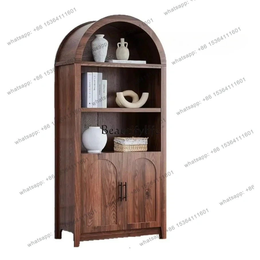 

yj32 Walnut solid wood locker living room simple open locker arched open cabinet