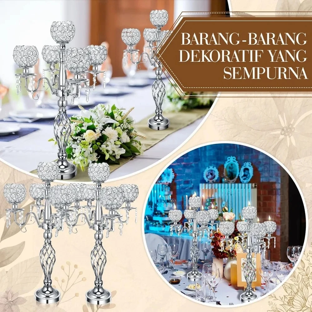 4 Pcs Crystal Candelabra Centerpieces for Tables 27 Inch Tall Crystal Candle Holders Bowl Candelabra Decor for Wedding Party