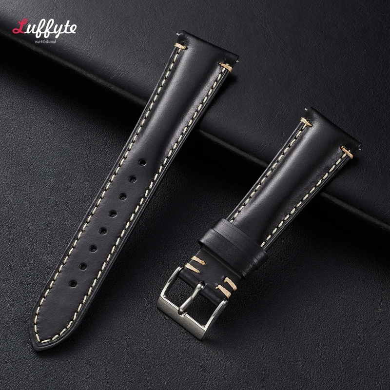 Smooth Bright Cowhide Leather Watch Strap 20mm 22mm Quick Release Business Replacement Men Women Retro Watchbands