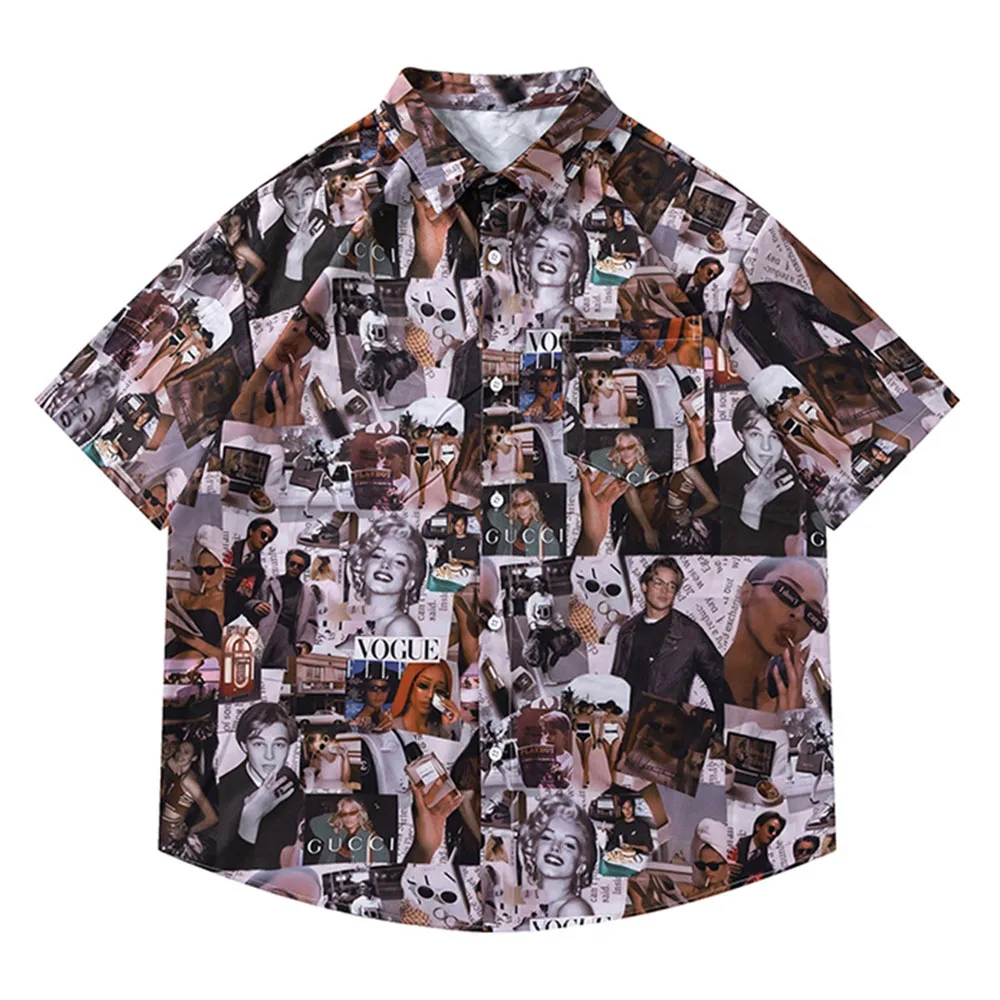 Full Printed Casual Oversized Men's Shirt Short Sleeve Summer Button Up Shirts for Man Hawaiian Shirts