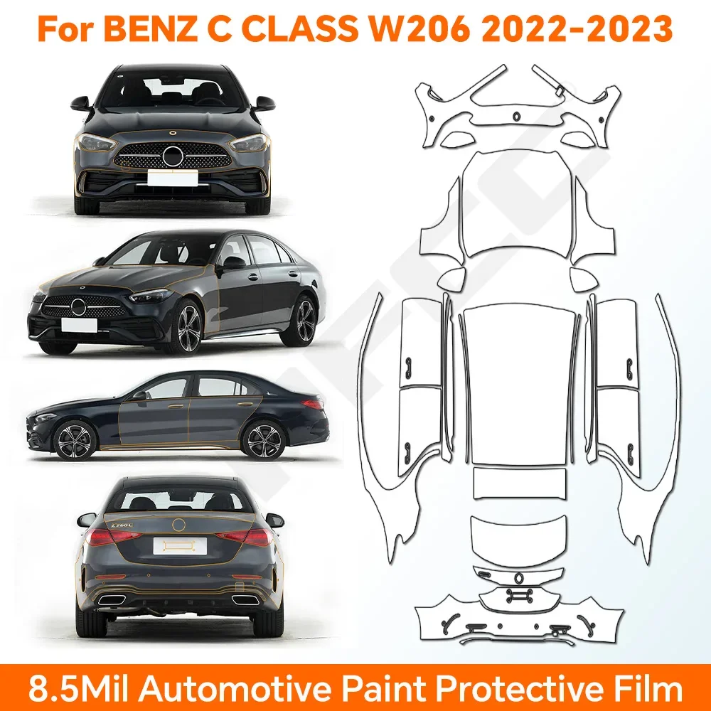 Pre-cut TPU For Mercedes Benz C Class W206 2022 2023 Paint Protection Film Clear PPF Car Body Anti-Scratch Resistant Invisible