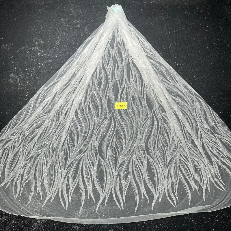 

10 Yards White Tull Silvery Powder Africa Glitter Fabric Embroidery Net Lace With Glued Glitter Sequins Wedding Or Party