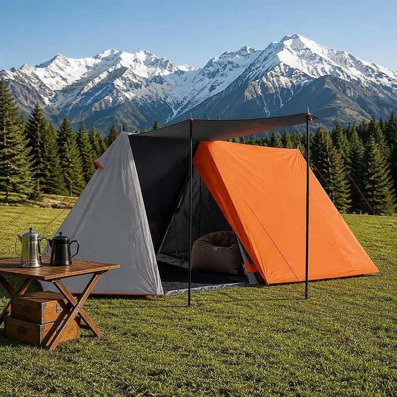 Tente de camping 3 personnes, gris-orange, ventilation à double porte, installation rapide, abri robuste pour la randonnée, le camping familial, les escapades de week-end. Idéale pour la randonnée en banlieue, le camping en bord de lac et les séjours de nuit en bord de mer, avec une excellente performance d'étanchéité.