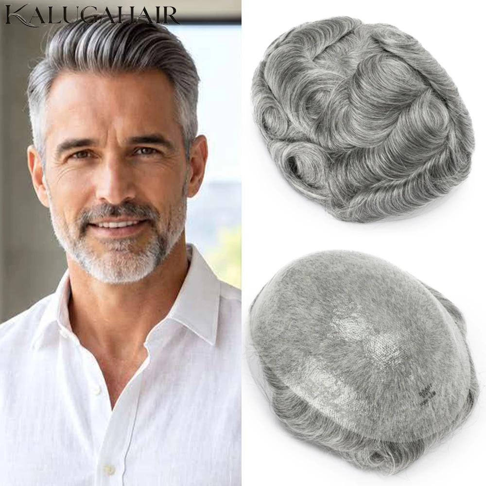 0.08mm V-Loop Thin Skin Full PU Capillary Prosthesis European Human Hair Men's Toupee Natural Hairline Male Hair System Wig